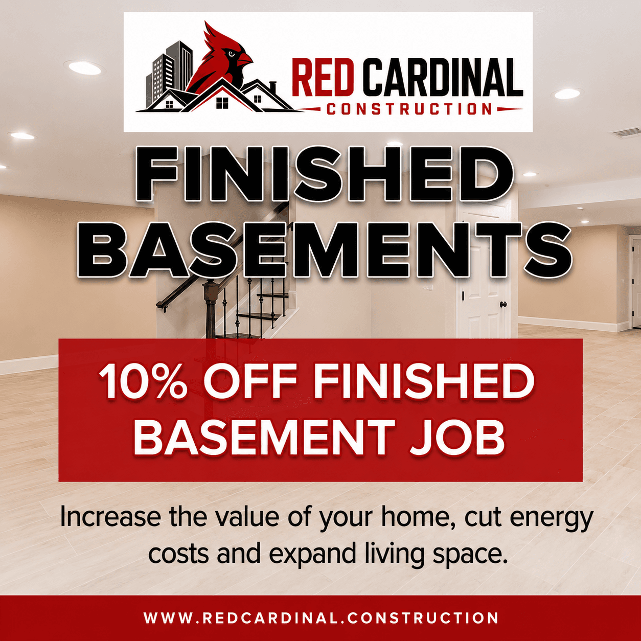 Red Cardinal Construction finished basement special offer