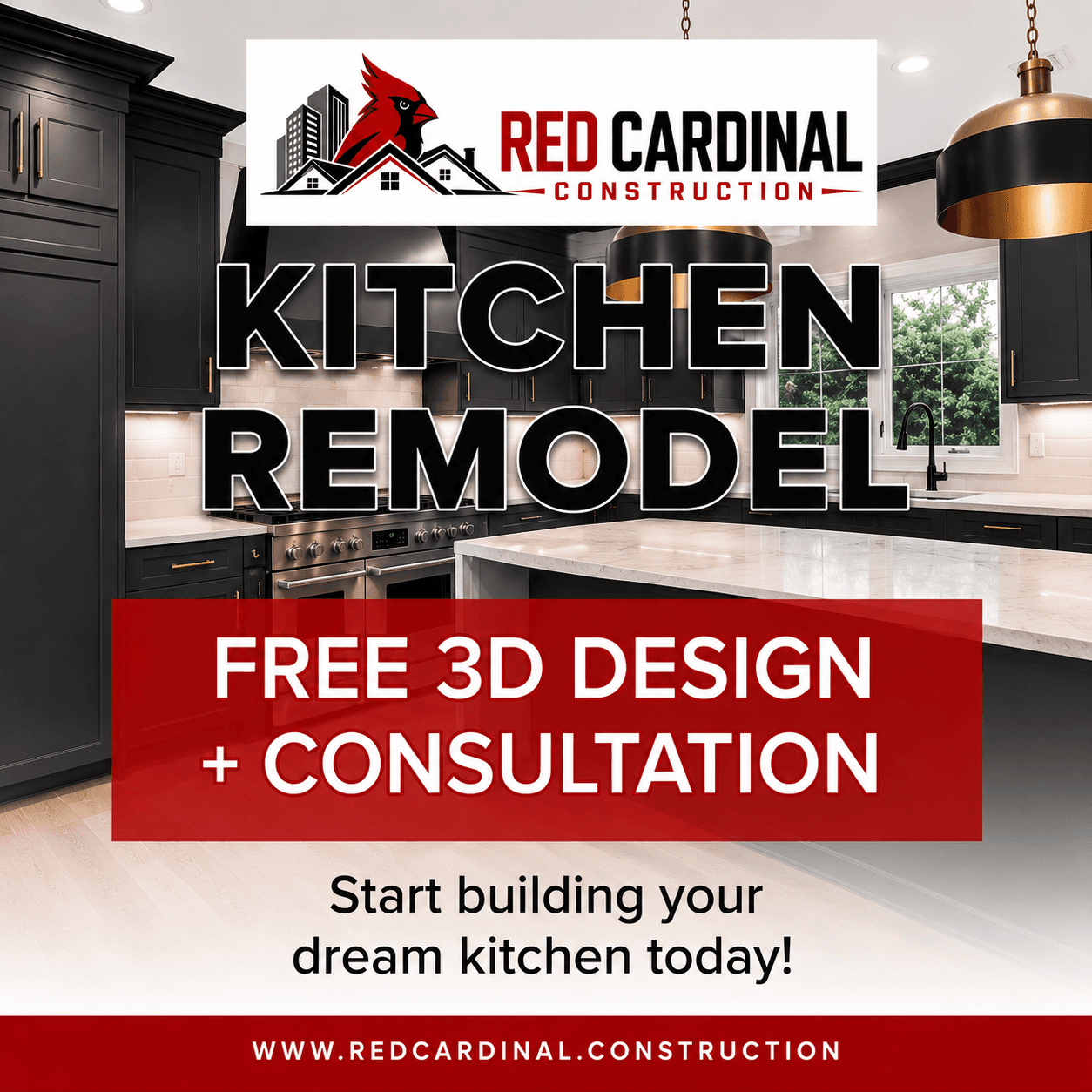 Red Cardinal Construction free 3D kitchen design consultation offer